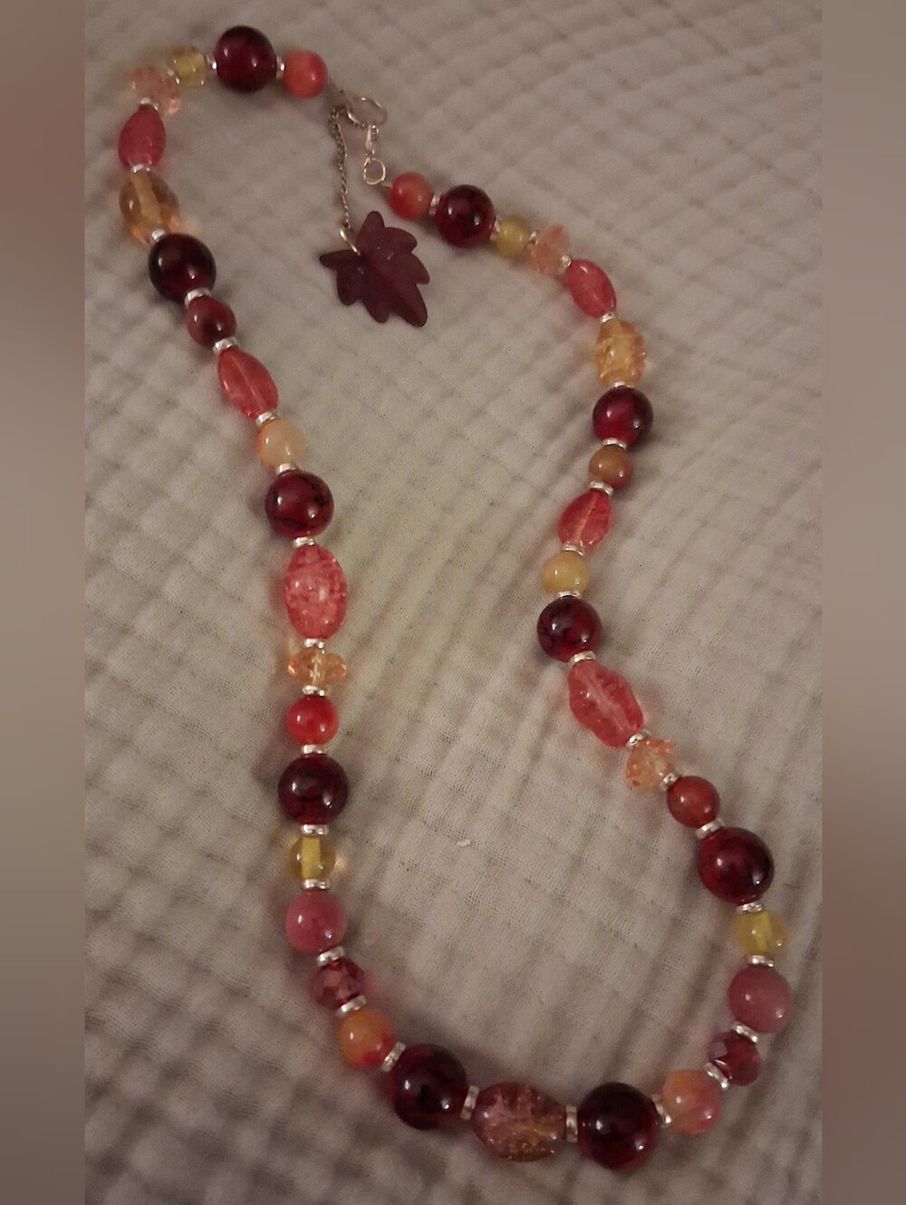 Handcrafted Warm Autumn Red and Amber Beaded Women’s Necklace